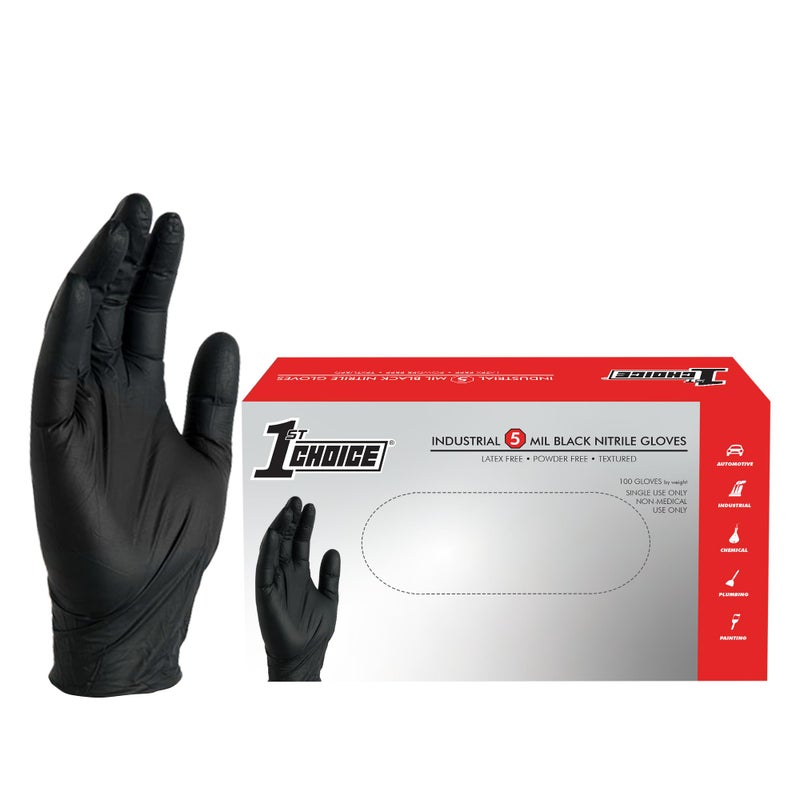 1st Choice Black Nitrile Gloves Disposable Latex-Free 5 Mil Textured for Cooking, Cleaning, Food Prep, X-Large, Box of 100 - Image 1